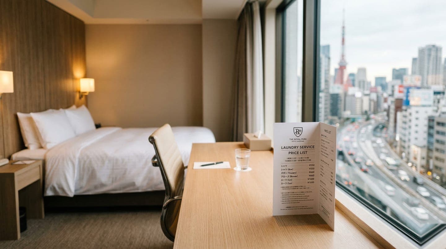 Hotel laundry price list in Tokyo showing high per-item costs for tourists