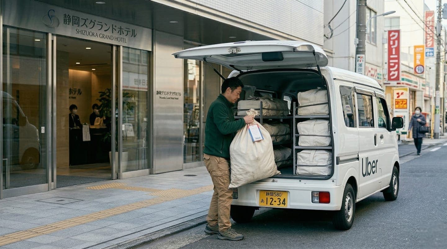 Laundry delivery service using Uber driver for pickup at Tokyo hotel